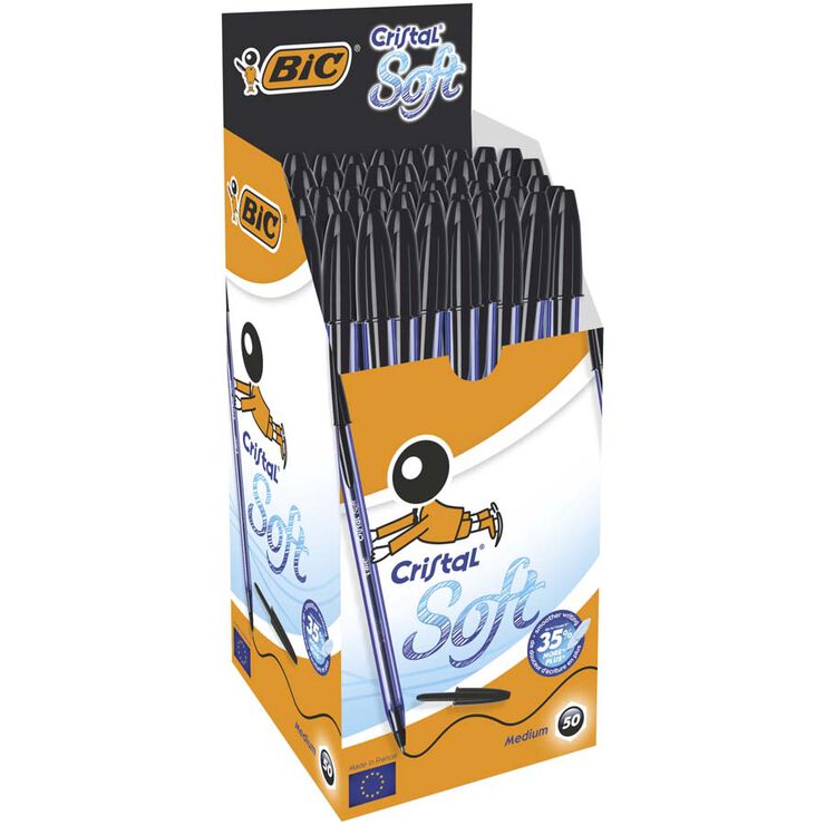 Bolígrafo Bic Cristal Soft Negro - 50 unidades