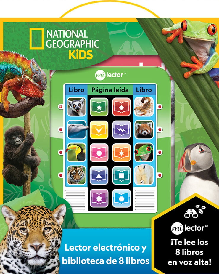 National Geographic Kids Mi lector Lector electr&oacute;nico y biblioteca de 8 libros &iexcl;Te lee los libros en voz alta! PI Kids