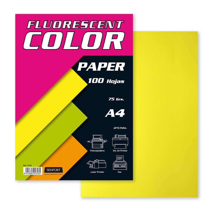 Paper Fluorescent Senfort A4 groc 100 fulls