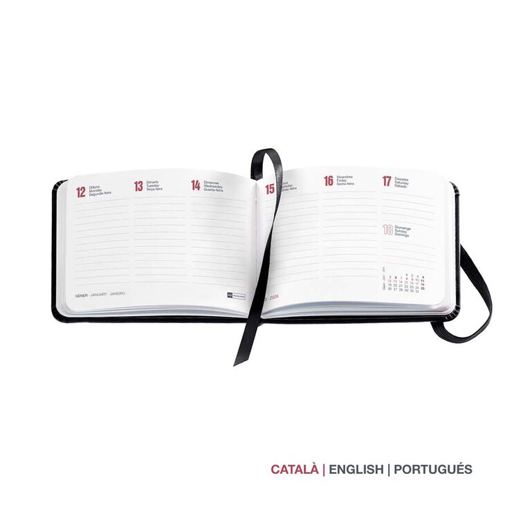 Agenda Miquelrius Pocket 10x7 setm/vista català 2026 Chester negre