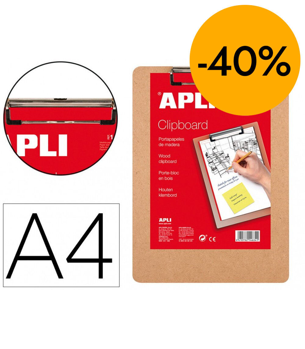 Portafolios de madera Apli A4 con pinza