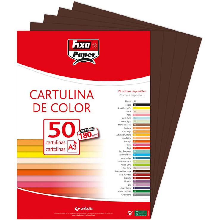 Cartulina A3 180g chocolate 50u