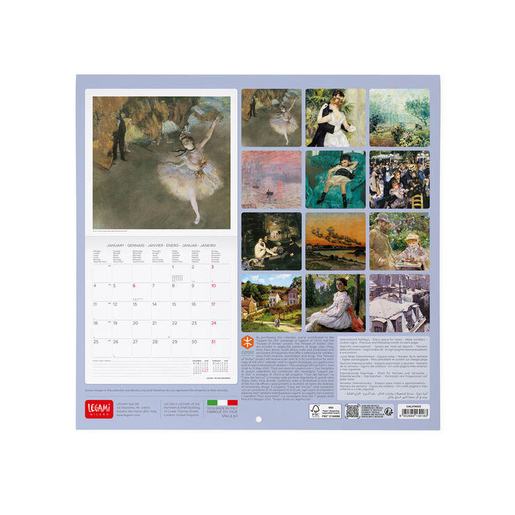 Calendario Legami 30x29 Pared Impressionists Multiling&uuml;e 2027