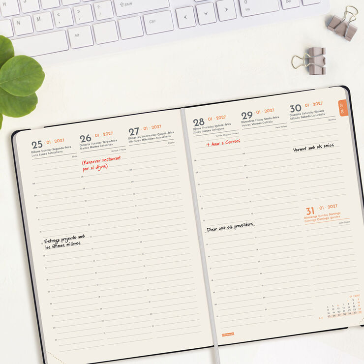 Agenda Finocam Flex Llisa Semana Vista Vertical 2027 Catal&aacute;n Negro