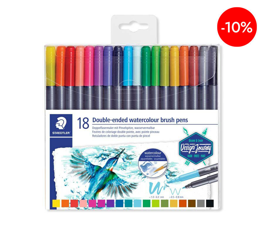 Retoladors doble punta pinzell Staedtler Duo Letter 18 colors