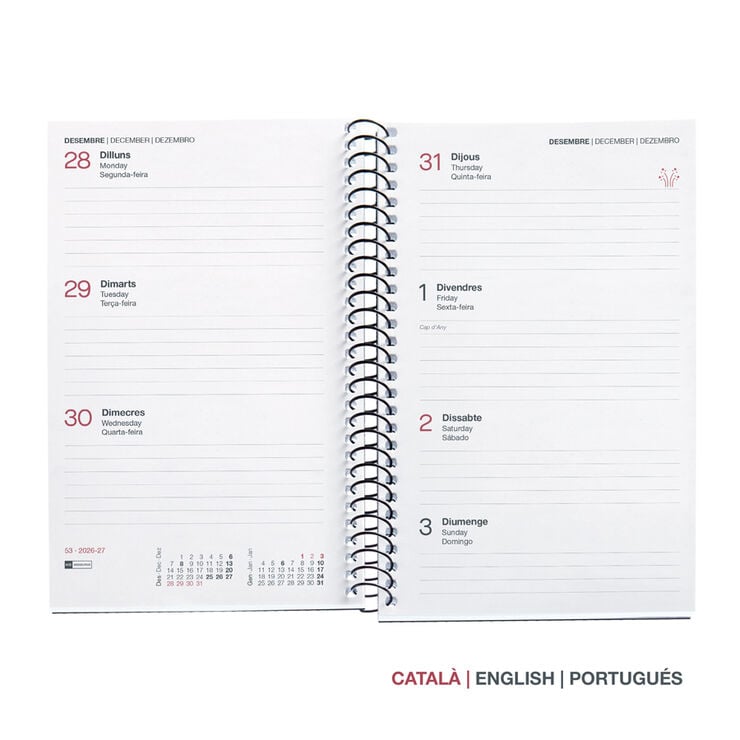 Agenda Miquelrius Espiral Activa Semana Vista Catal&aacute;n 2027 City Rojo