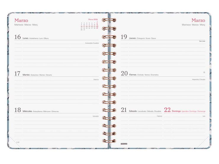 Agenda Finocam You E10 sem/vista horizontal cas 2026 Cotton