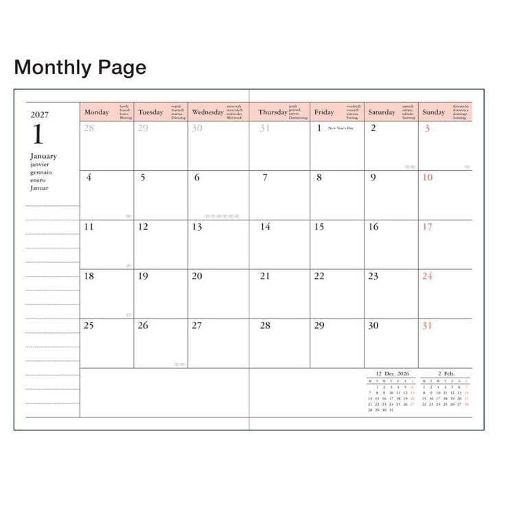 Agenda Mark's 18 Mesos A6 Setmana/Vista Multiling&uuml;e 2026-2027 Story Negre