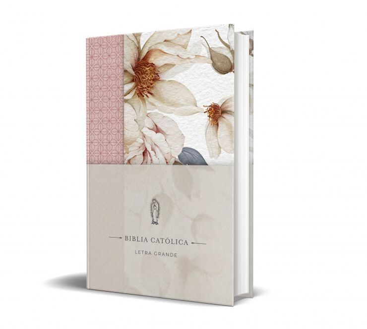 La Biblia Cat&oacute;lica: Edici&oacute;n letra grande. Tapa dura, Tela rosada con flores