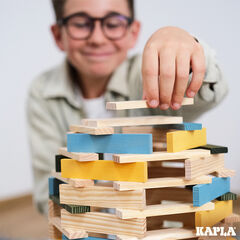 Juego de construcción Kapla caja 120 tablillas azules, amarillos y color madera