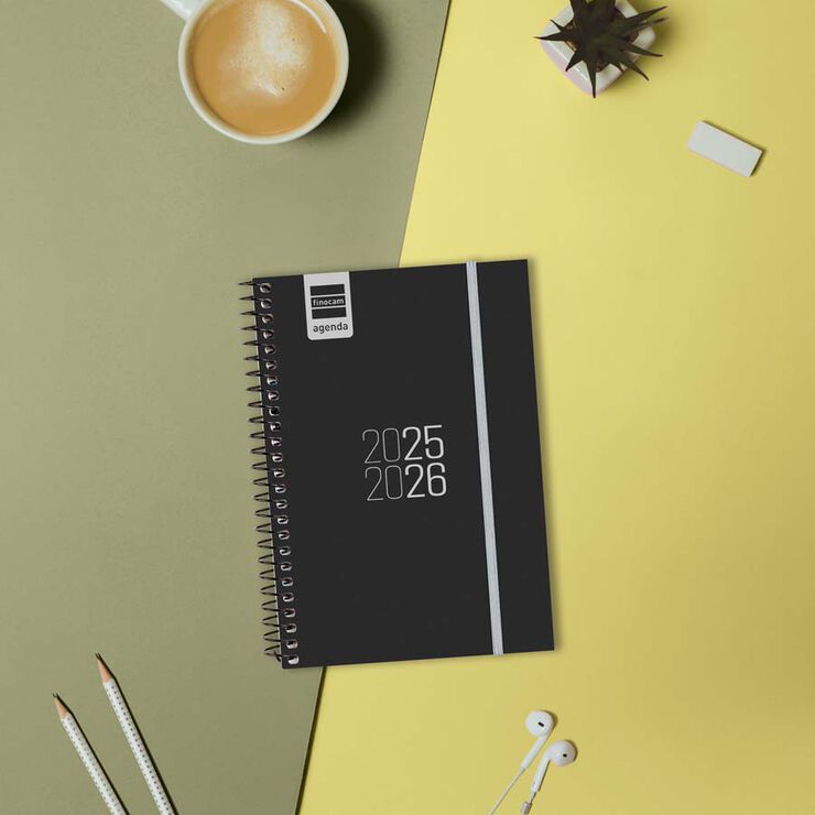 Agenda Finocam escolar espiral E8 sem/vista cat 2025-26 negro