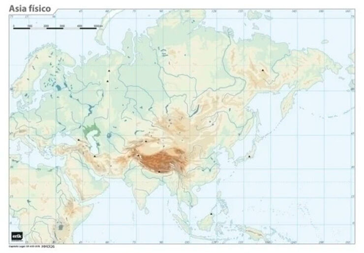 Mapa mudo f&iacute;sico Asia (Color) - Pack 50 uds