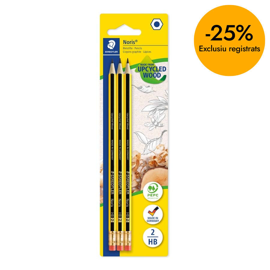Llapis Staedtler Noris amb goma 2HB 3u