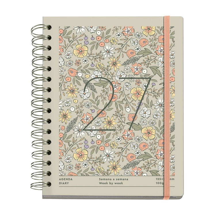 Agenda Miquelrius Plus Wire-O D&iacute;a P&aacute;gina Multiling&uuml;e Liberty Taupe 2027 Taupe