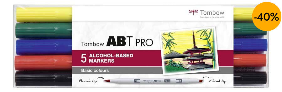 Retolador Tombow Abt Pro Dual Brush b&agrave;sics 5 colors