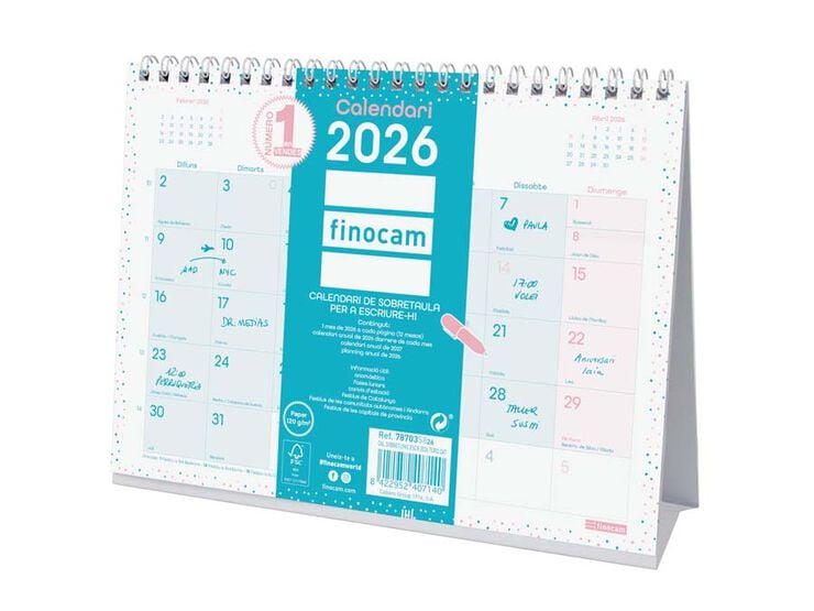 Calendario sobremesa Finocam Chic Escribir 2026 catalán turquesa