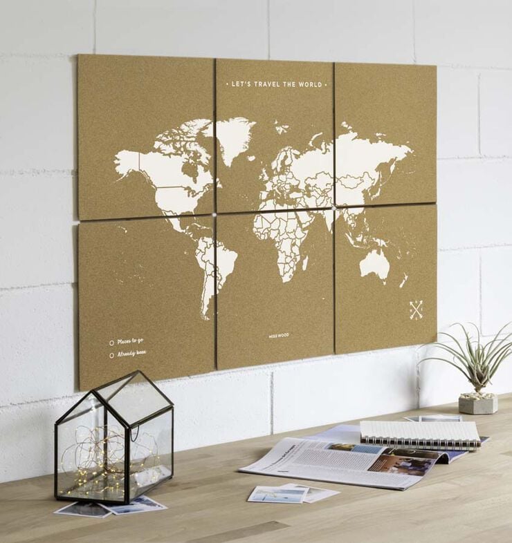 Puzzle Mapamundi corcho Miss Wood 90x60 blanco