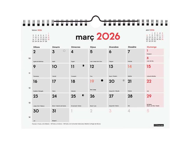 Calendario pared Finocam Escribir S 2026 catalán