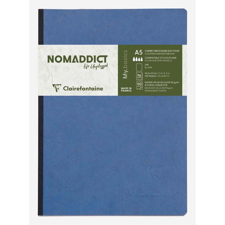 Libreta cosida Nomaddict A5 96 hojas liso azul