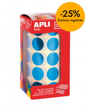 Rollo gomets adhesivos c&iacute;rculo azul metalizado