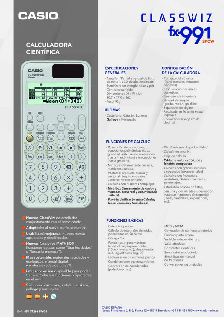 Calculadora científica Casio FX-991SP CW