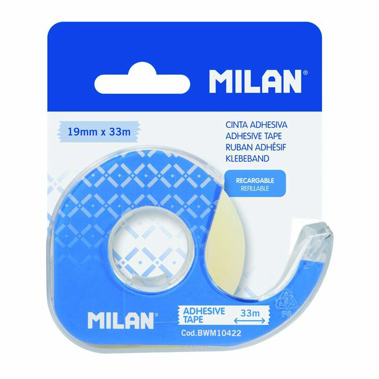 Cinta adhesiva transparente 19mmx3m + dispensador Milan