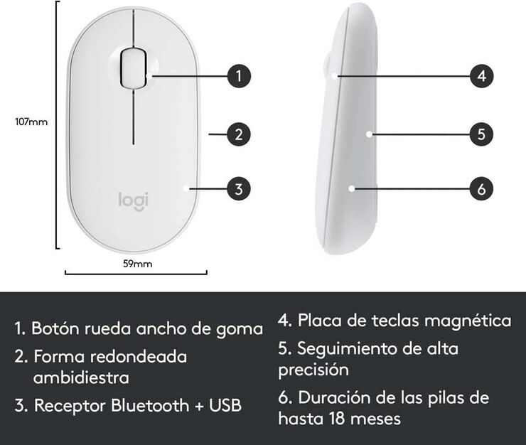 Ratolí Logitech Bluetooth Pebble M350 Blanc