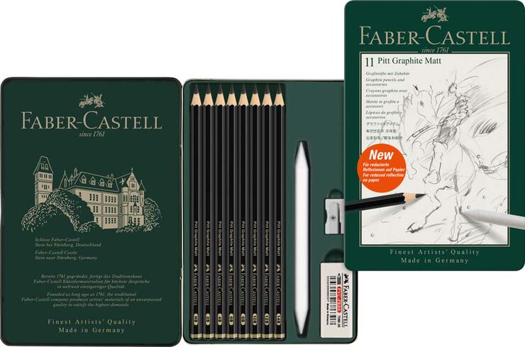 Lápiz Grafit Faber-Castell 8u estuche metal