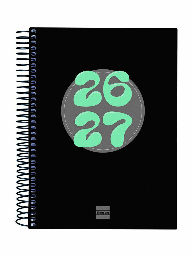 Agenda Escolar Finocam Cool 1/4 D&iacute;a/P&aacute;gina Castellano 2026-27 Negro