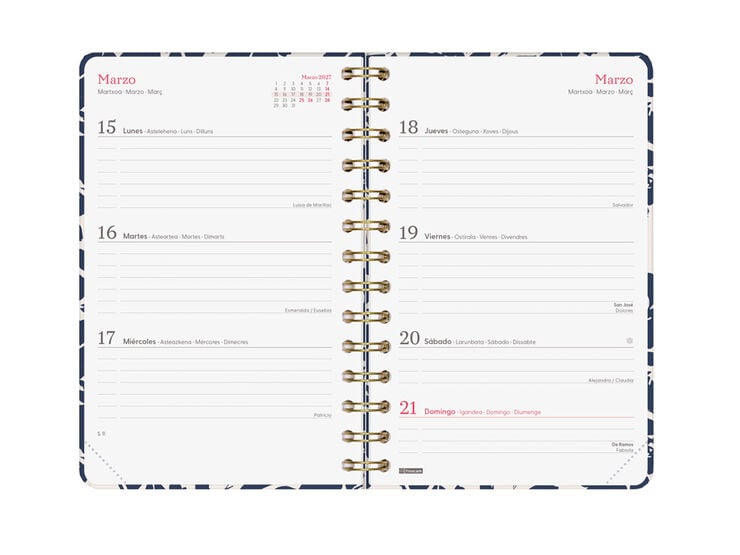 Agenda Finocam You Setmana Vista Horitzontal 2027 Castell&agrave; Cot&oacute;