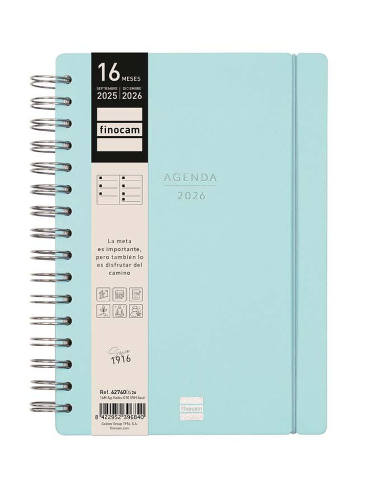 Agenda Finocam 16 mesos Haiku E10 setm/vista cas 2025-26 blau