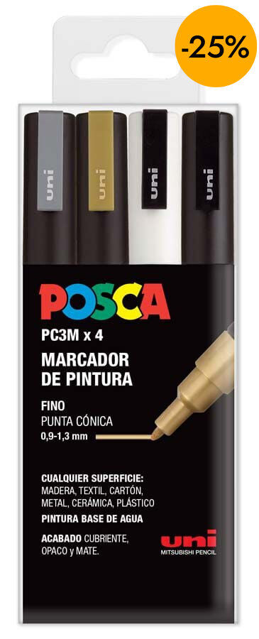 Retoladors Posca PC-3M 0,9-1,3mm metall 4 colors