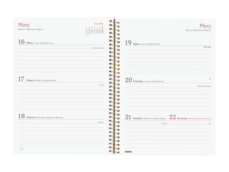 Agenda Finocam Design Collection E10 sem/vista horizontal cat 2026 Flora