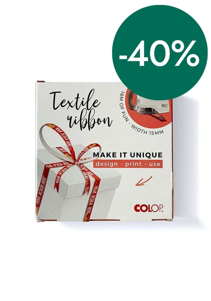 Cinta t&egrave;xtil Colop E-Mark Go 15mm x 16m