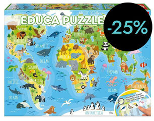 Puzle 150 piezas Mapamundi animales con lámina