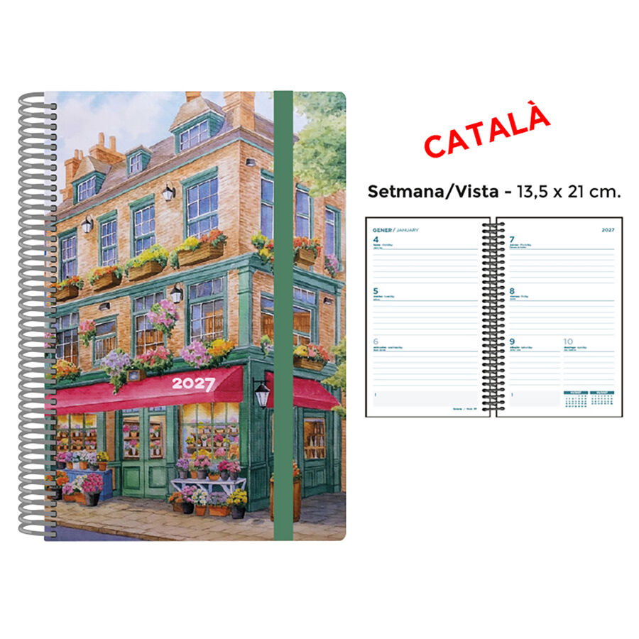 Agenda Espiral Finocam 13,5x21 cm Catal&aacute;n Semana Vista 2027 Florister&iacute;a