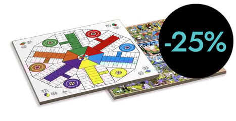 Tablero parchís-oca 6 jugadores 40x40cm madera