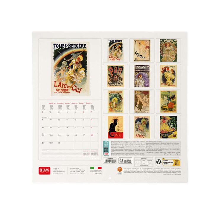 Calendario pared Legami 30X29 2024 Belle Epoque