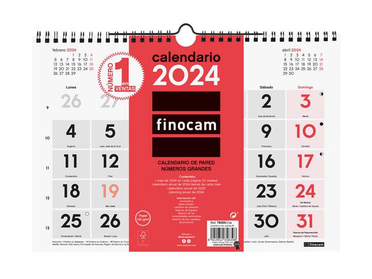 Calendari paret Finocam Números Grans M 2024 cas