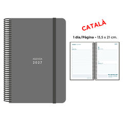 Agenda Espiral Finocam 13,5x21 cm Catal&aacute;n D&iacute;a P&aacute;gina 2027 Gris