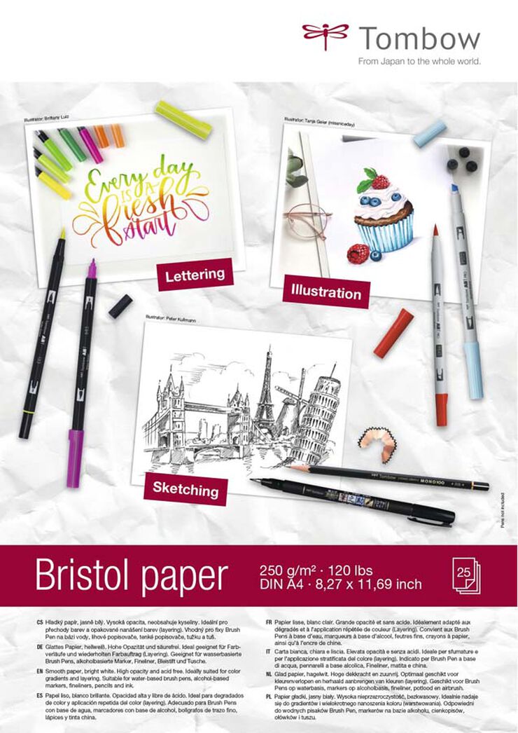 Bloc papel Bristol Lettering Tombow A4 250g 25 hojas