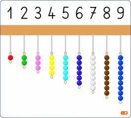Montessori - Soporte de perlas - Actividades del 1 a 9