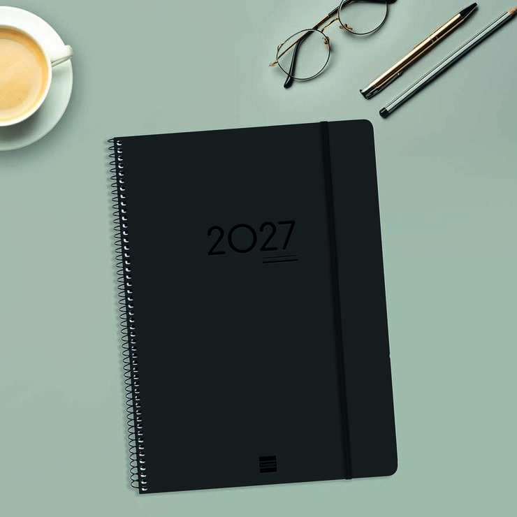 Agenda Finocam 16M Ikon E40 Sem/Vista Vertical Multiling&uuml;e 2026-27 Negro