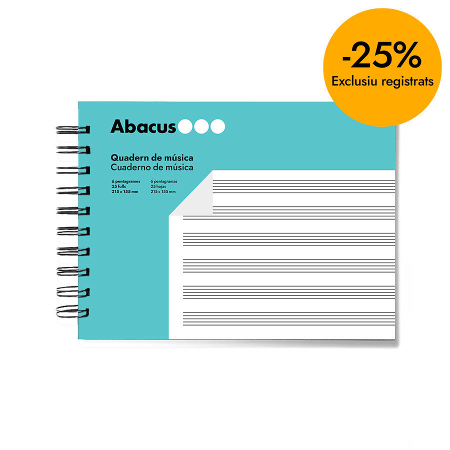 Cuaderno M&uacute;sica 6 pentagramas Abacus A5 25 hojas
