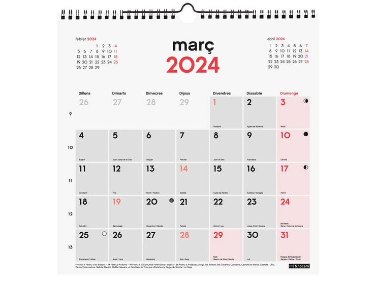 Calendario pared Finocam Escribir 30X30 2024 cat