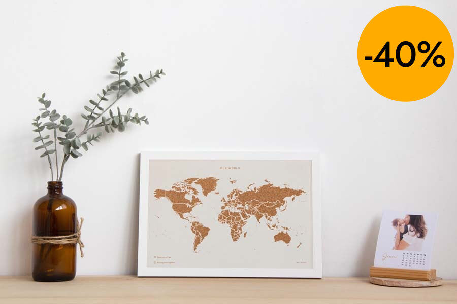 Mapa corcho S Miss Wood blanco con marco