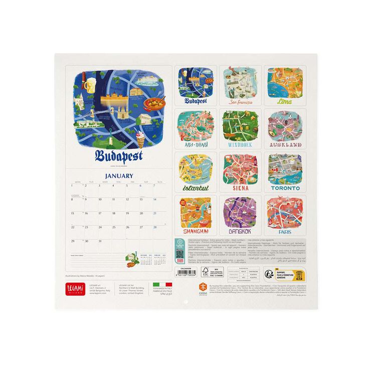 Calendario pared Legami 30X29 2024 World Cities