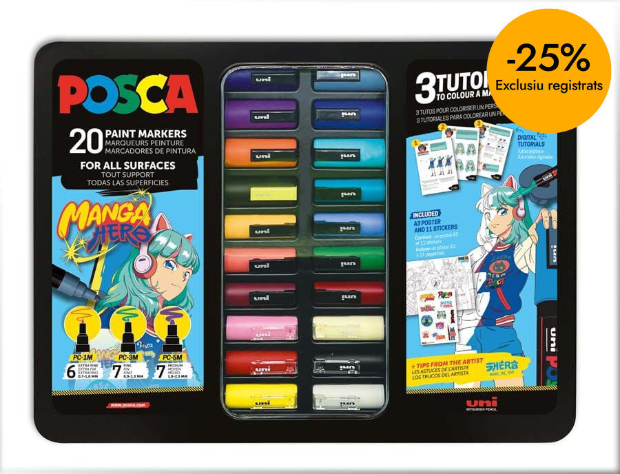 Rotuladores Posca Manga 20 colores - Maleta met&aacute;lica