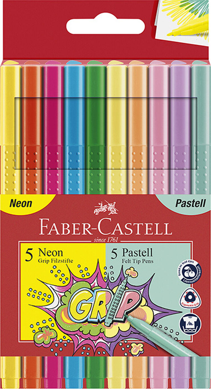 Estuche de rotuladores Faber Castell 10 Colores Neón+Pastel - Abacus Online