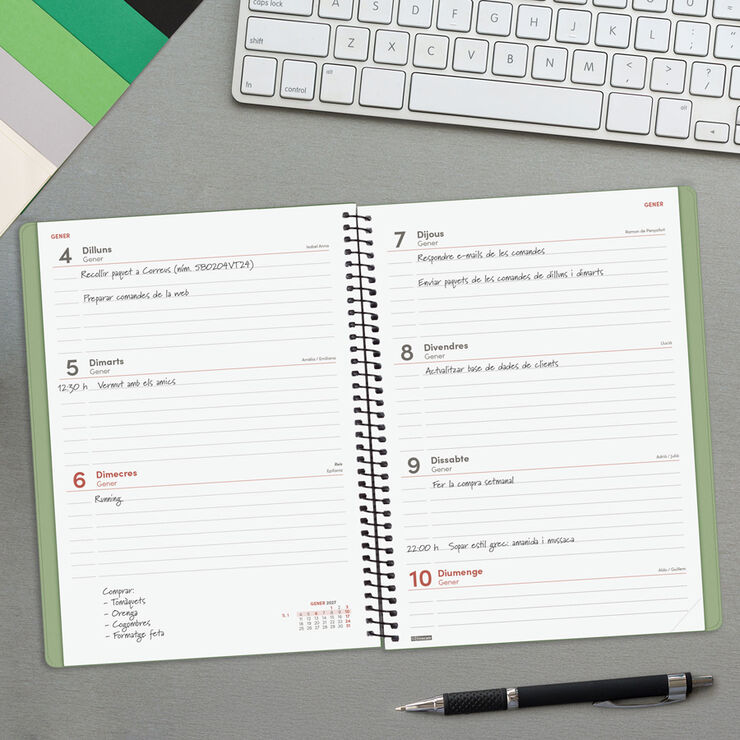 Agenda Finocam My Semana Vista Horizontal 2027 Catal&aacute;n Verde